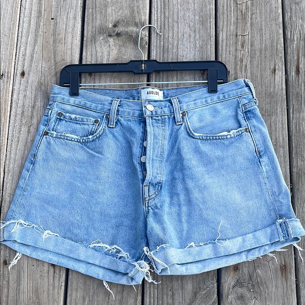 AGOLDE Light Blue High-Rise Denim Jean Shorts